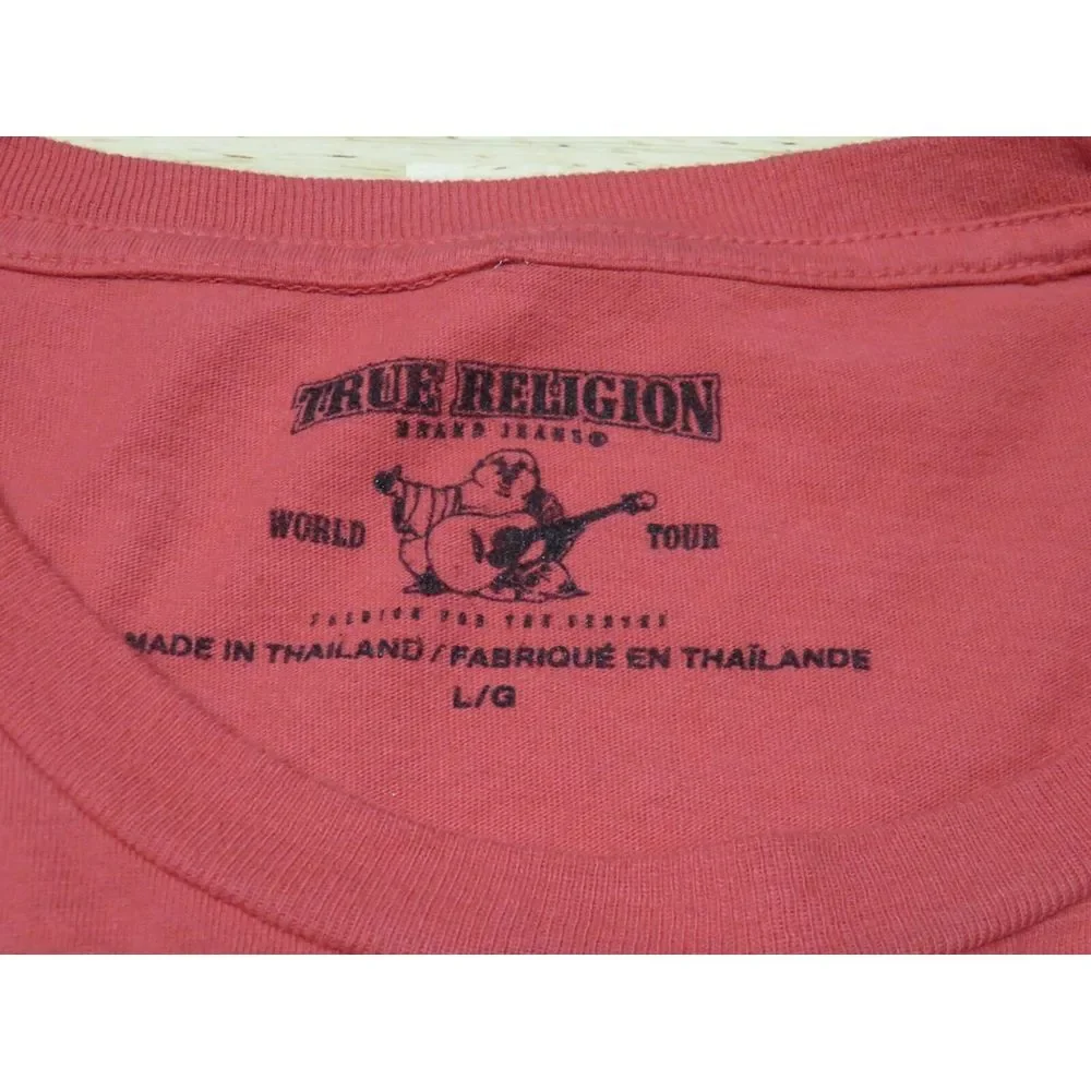 Mens True‎ Religion Short Sleeve T Shirt Size L Cotton Tee Red Authentic